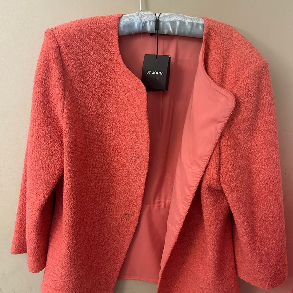 NWT St John’s Suit Jacket. Beautiful coral color with gold buttons